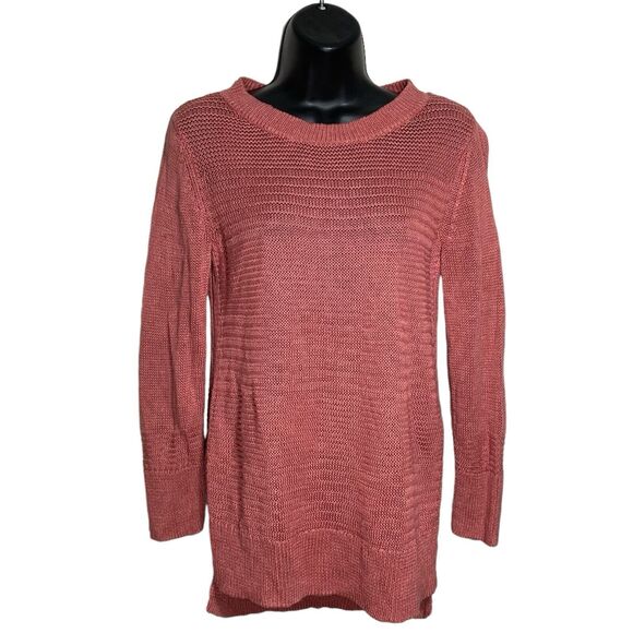 Tahari Sweater Womens Small Pink 100% Linen 3/4 Sleeve Crew Neck Casual Beach - Picture 1 of 9